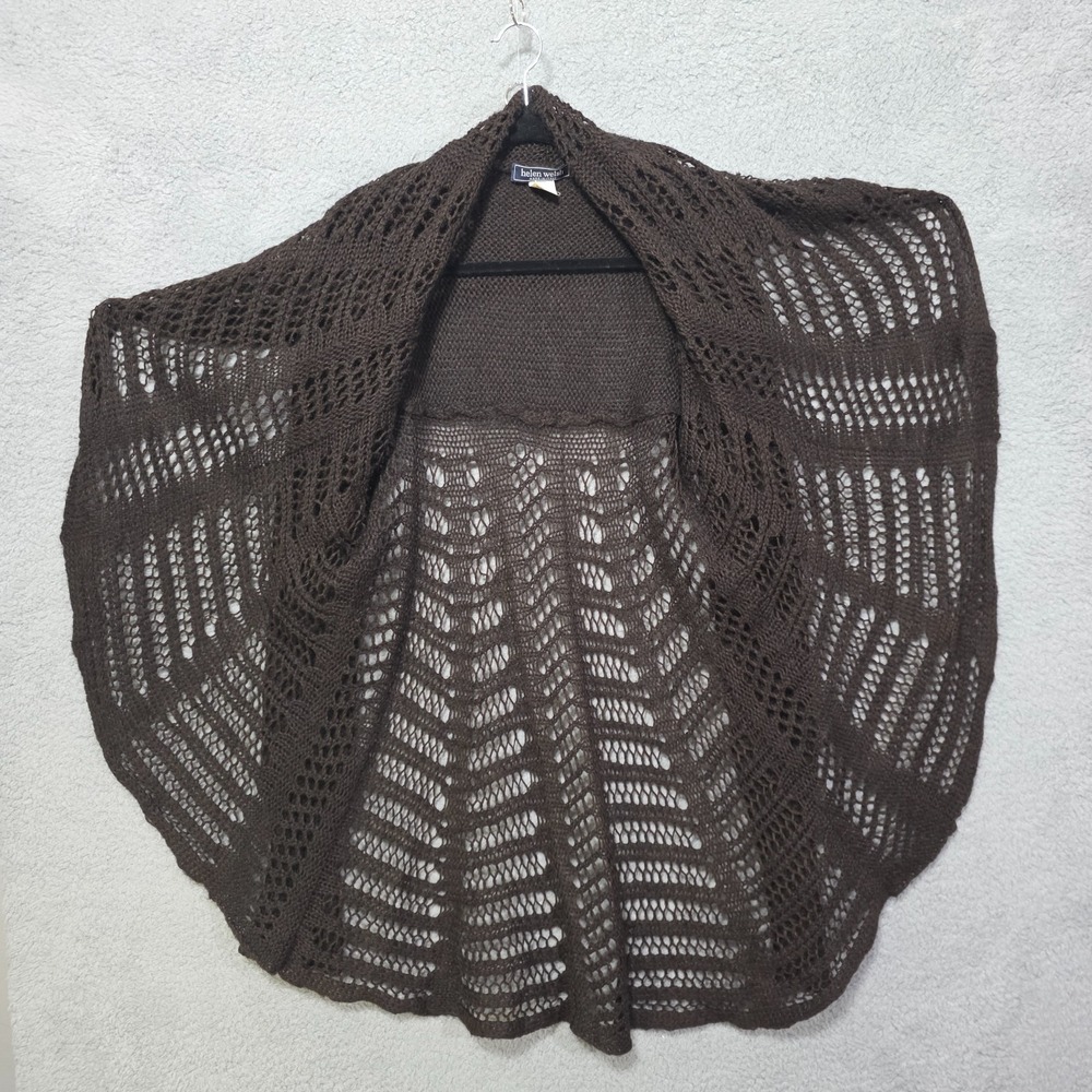 Helen Welsh Made in Italy Cardigan Open Front Sweater Mohair Wool Brown Knit